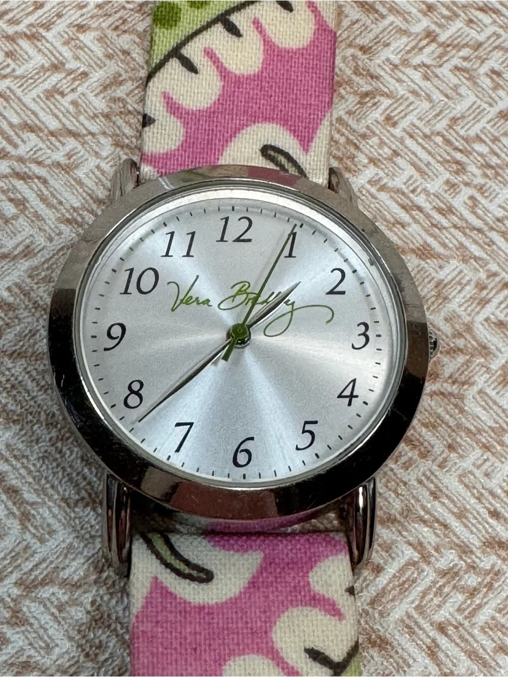 Vera Bradley Pink Floral Fabric Strap Watch with Silver Dial